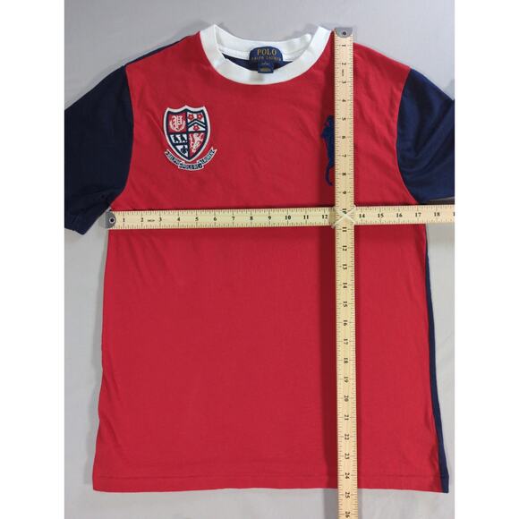 Polo Ralph Lauren Boys/Teens L (14‑16) Crest Logo T‑Shirt Red Navy Sleeve - Picture 6 of 15